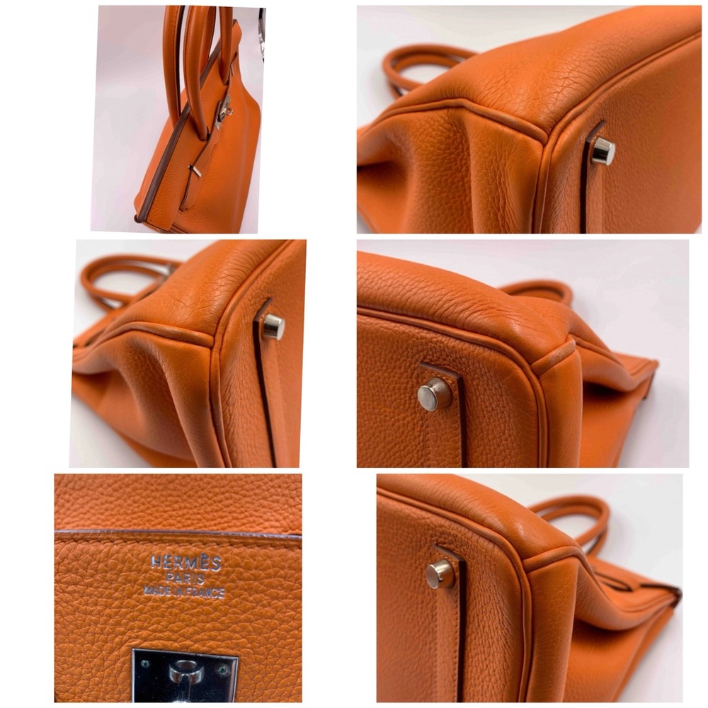 Authentic HERMES Birkin 35 Clemence Leather Orange Palladium hardware - Picture 8 of 15